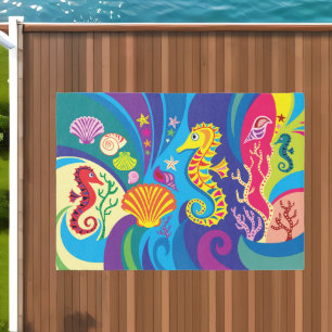 Nautical Seahorse Outdoor Rug