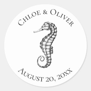 Nautical Seahorse Personalized Classic Round Sticker