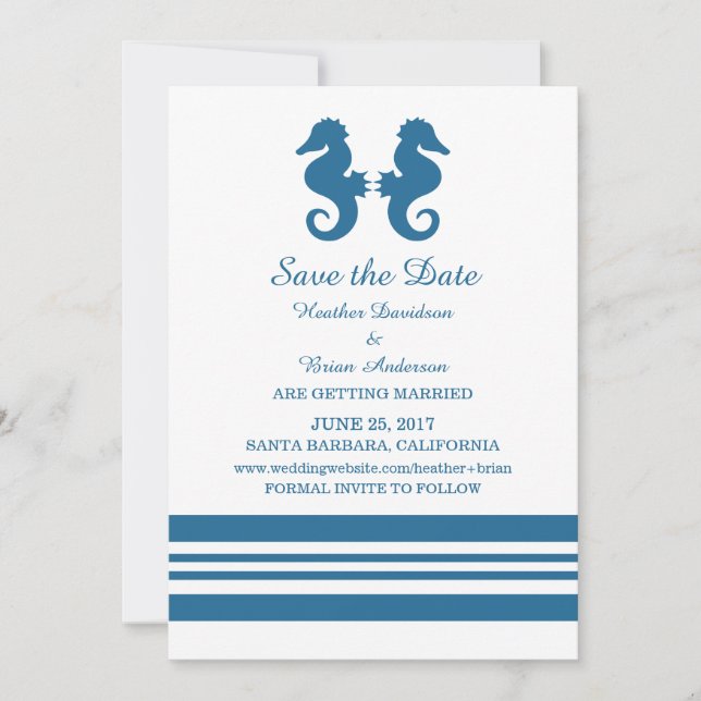 Nautical Seahorse Save the Date Invite (Front)