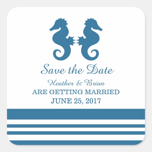 Nautical Seahorse Save the Date Stickers (Front)
