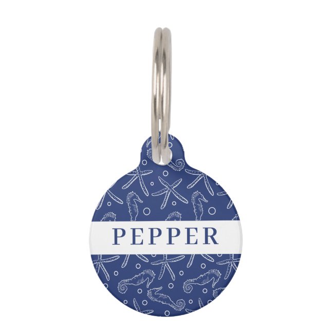 Nautical Seahorse & Starfish Pet ID Tag (Front)
