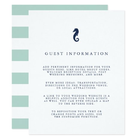 Nautical Seahorse Wedding Guest Details Invitation