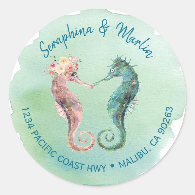Nautical Seahorse Wedding Return Address Seals (Front)