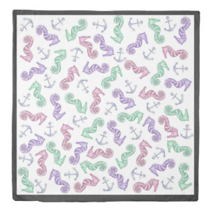 Nautical Seahorses and Watercolor Anchors Duvet Cover