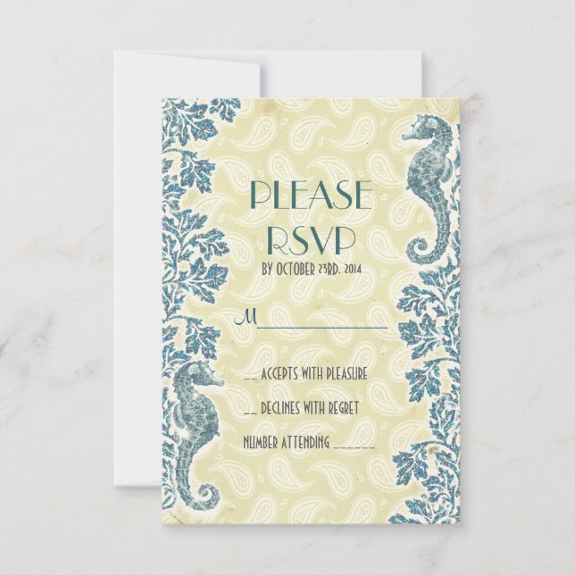 nautical seahorses beach wedding RSVP Card (Front)