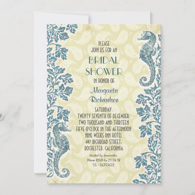 nautical seahorses bridal shower invitation (Front)