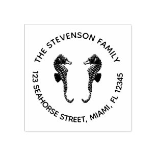 Nautical Seahorses Circular Return Address Rubber Stamp