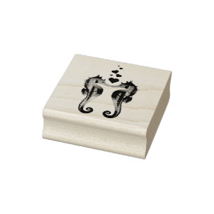 Nautical seahorses kissing hearts seahorse rubber stamp