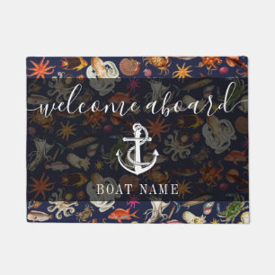 Nautical Sealife Boat Name Welcome Aboard Doormat
