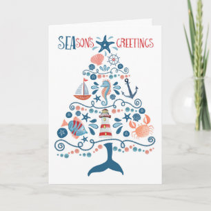 Nautical Seas and Greetings Beach Christmas Tree Holiday Card