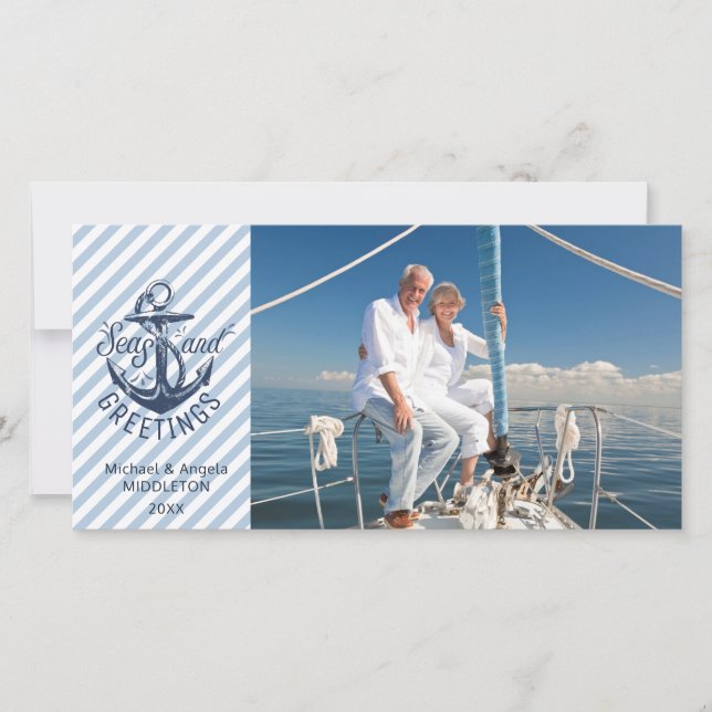 Nautical "Seas AND Greetings" - Navy Anchor Holiday Card (Front)