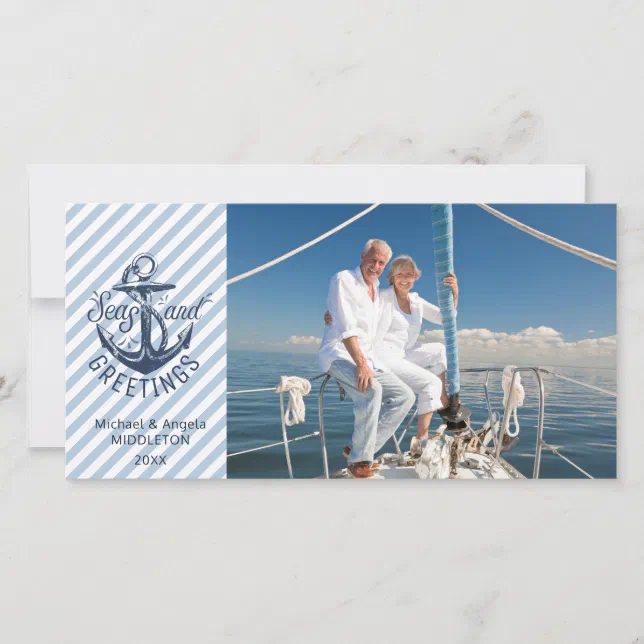 Nautical "Seas AND Greetings" - Navy Anchor Holiday Card | Zazzle