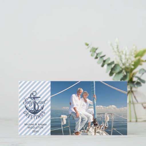 Nautical "Seas AND Greetings" - Navy Anchor Holiday Card | Zazzle