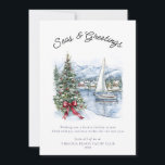 Nautical Seas & Greetings Sailboat Christmas  Holiday Card<br><div class="desc">Nautical Seas & Greetings Sailboat Christmas Holiday Card - An elegant, watercolor Holiday card, featuring a sailboat, harbor/ocean landscape with a decorated Christmas Tree, beautiful mountains and modern script typography. Holiday card includes a greeting which you can easily edit. Our Christmas Card is perfect for a company or personal Holiday...</div>