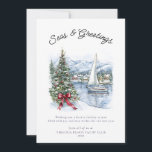 Nautical Seas & Greetings Sailboat Christmas  Holiday Card<br><div class="desc">Nautical Seas & Greetings Sailboat Christmas Holiday Card - An elegant, watercolor Holiday card, featuring a sailboat, harbor/ocean landscape with a decorated Christmas Tree, beautiful mountains and modern script typography. Holiday card includes a greeting which you can easily edit. Our Christmas Card is perfect for a company or personal Holiday...</div>