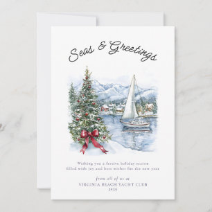 Nautical Seas & Greetings Sailboat Christmas Holiday Card