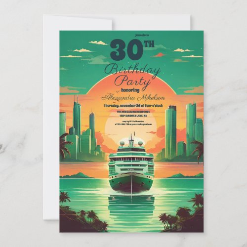 Nautical Seascape Cruise Palm Birthday Party Invitation