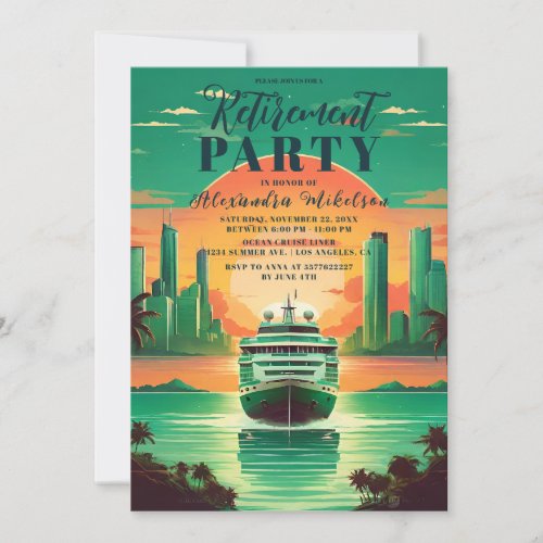 Nautical Seascape Cruise Palm Retirement Party Invitation