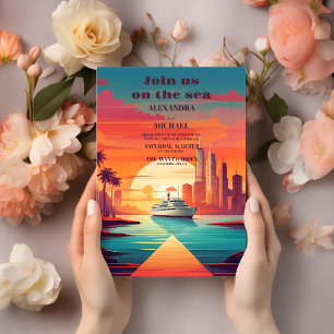 Nautical Seascape Cruise Palm Wedding Invitation