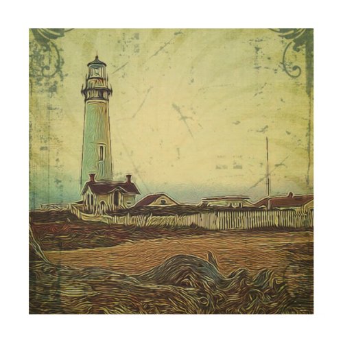 nautical seascape oil painting vintage lighthouse wood wall art