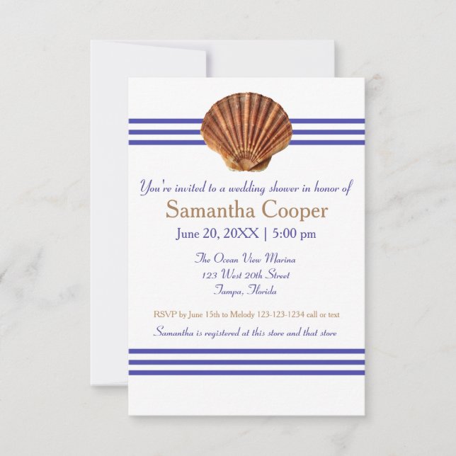 Nautical Seashell - 3x5 Bridal Shower Invitation (Front)