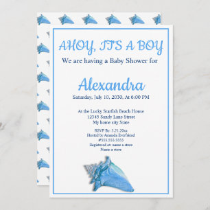 Nautical Seashell Blue Boy Baby Shower invitation
