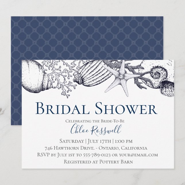 Nautical Seashell Bridal Shower Invitation (Front/Back)