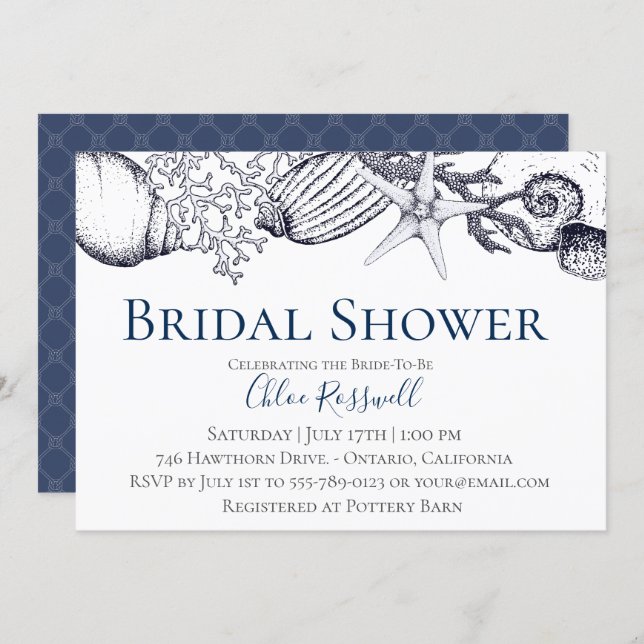 Nautical Seashell Bridal Shower Invitation (Front/Back)