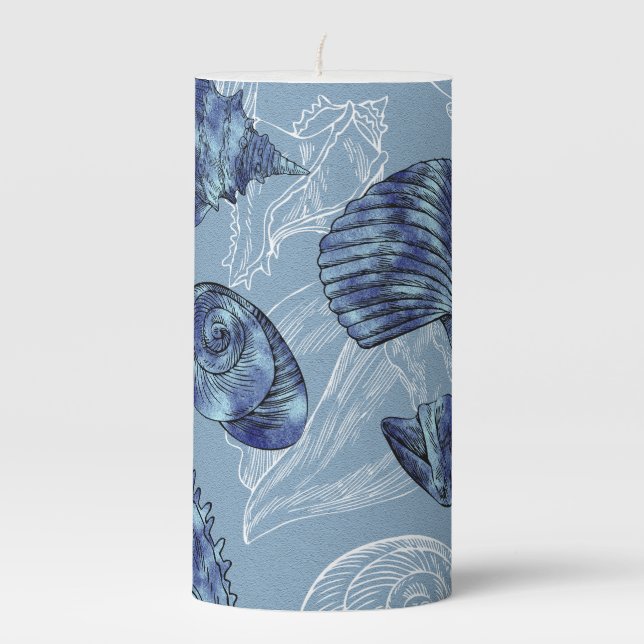 Nautical Seashell Collection Pillar Candle (Front)