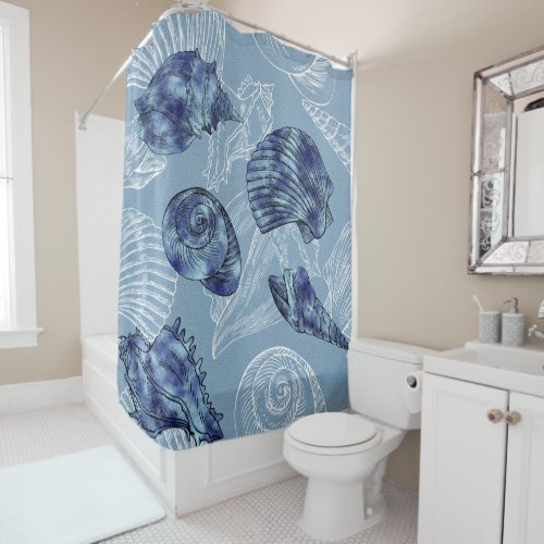 Nautical Seashell Collection Shower Curtain
