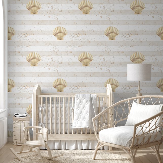 Nautical Seashell Gold Nursery Wallpaper Wallpaper (Kids)
