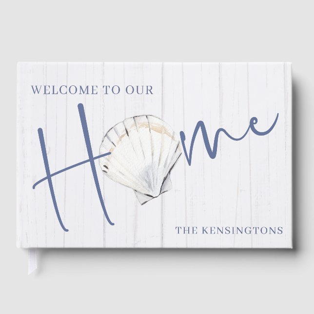 Nautical Seashell Home | Coastal Wood Guest Book (Front)