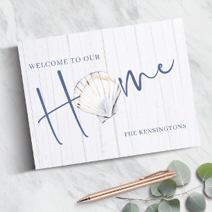 Nautical Seashell Home Coastal Wood Guest Book