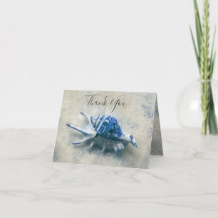 Nautical Seashell Indigo Blue Letterpress Thank You Card