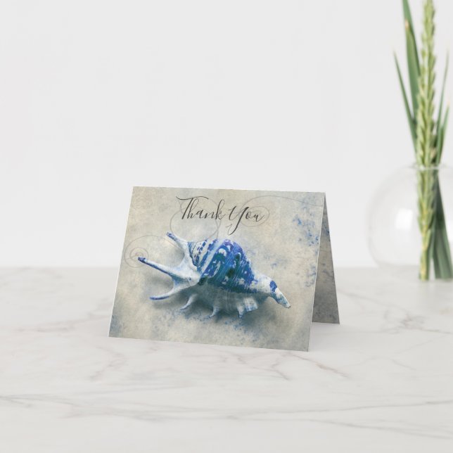 Nautical Seashell Indigo Blue Letterpress Thank You Card (Front)
