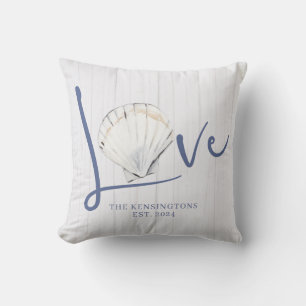 Nautical Seashell Love Coastal Wood Throw Pillow