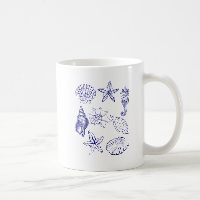 Nautical Seashell Mug – Blue Line Art Ocean cup (Right)