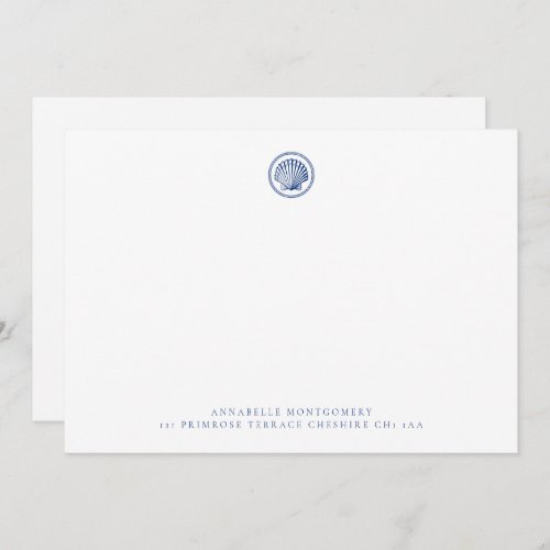 Nautical Seashell Navy Correspondence        Note Card