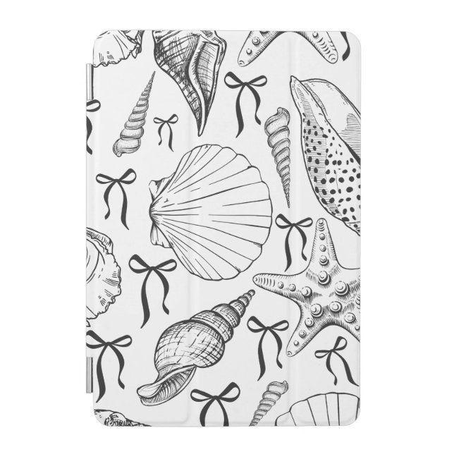 Nautical Seashell Pattern in White and black iPad Mini Cover (Front)