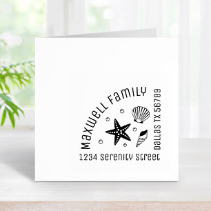 Nautical Seashell Starfish Corner Family Address Rubber Stamp