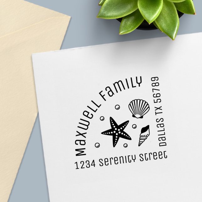 Nautical Seashell Starfish Corner Family Address Self-inking Stamp (Creator Uploaded)