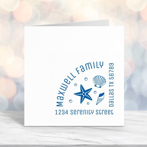 Nautical Seashell Starfish Corner Family Address Self_inking Stamp