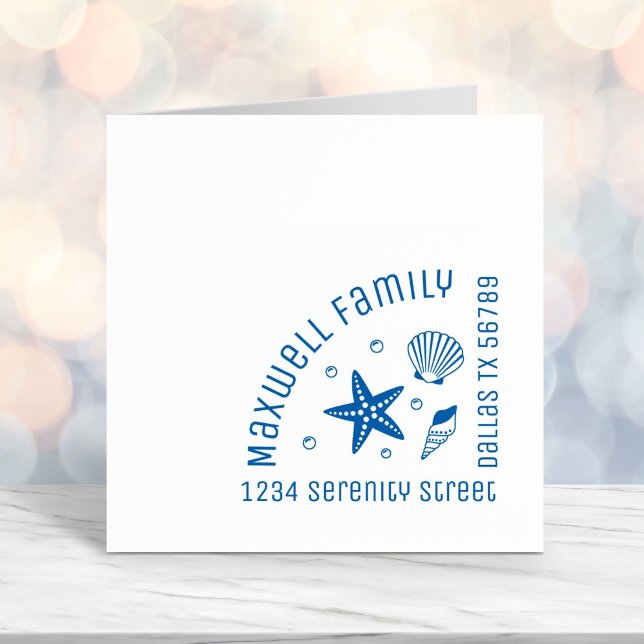 Nautical Seashell Starfish Corner Family Address Self-inking Stamp (Creator Uploaded)