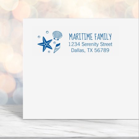 Nautical Seashell Starfish Pearls Family Address Self-inking Stamp