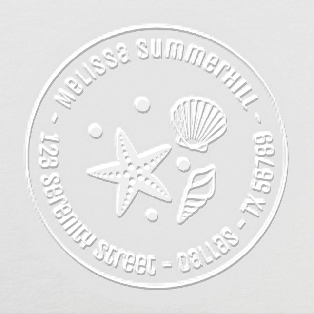 Nautical Seashell Starfish Pearls Round Address Embosser (Design)