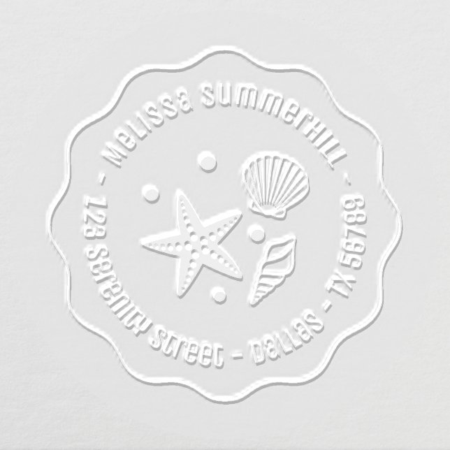 Nautical Seashell Starfish Pearls Wavy Address Embosser (Design)