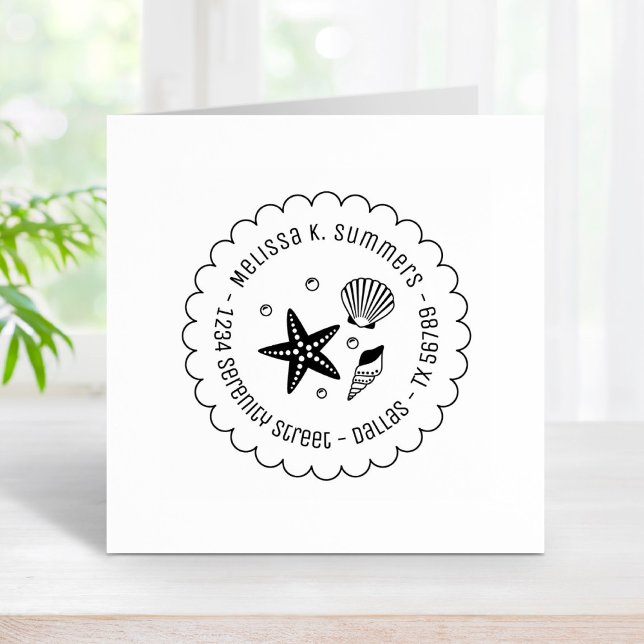 Nautical Seashell Starfish Scalloped Address Rubber Stamp (Creator Uploaded)