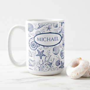 Nautical Seashell Themed Beach Coffee Mug