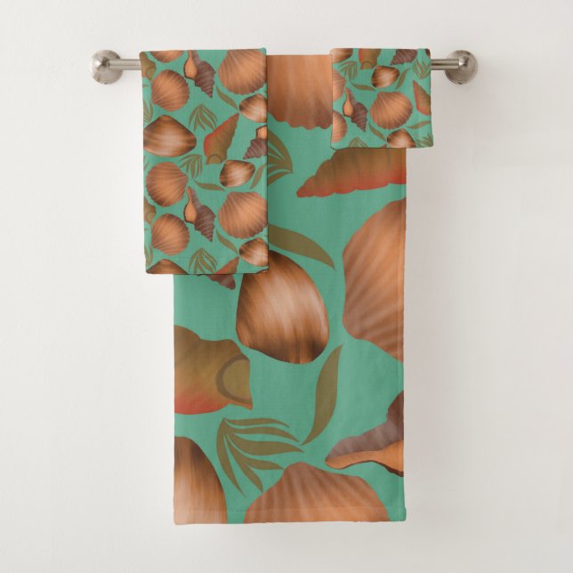 Nautical Seashell Turquoise Pattern  Bath Towel Set (Insitu)