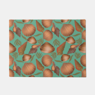 Nautical Seashell Turquoise Pattern  Doormat